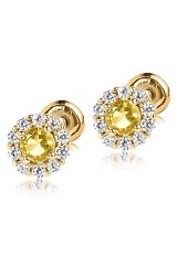 fancy yellow gold cubic zirconia November baby birthstone earrings
